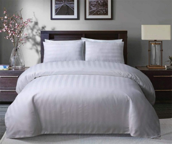 Satin Stripe Duvet Sets Bed Room, Grey Satin Stripe Duvet Cover